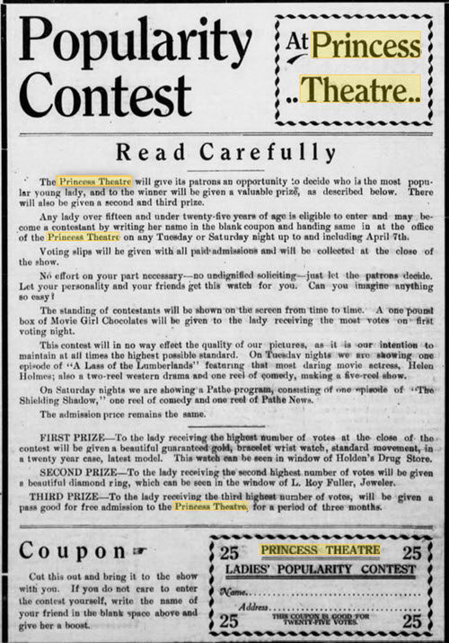 Princess Theatre - 05 Apr 1917 Ad (newer photo)